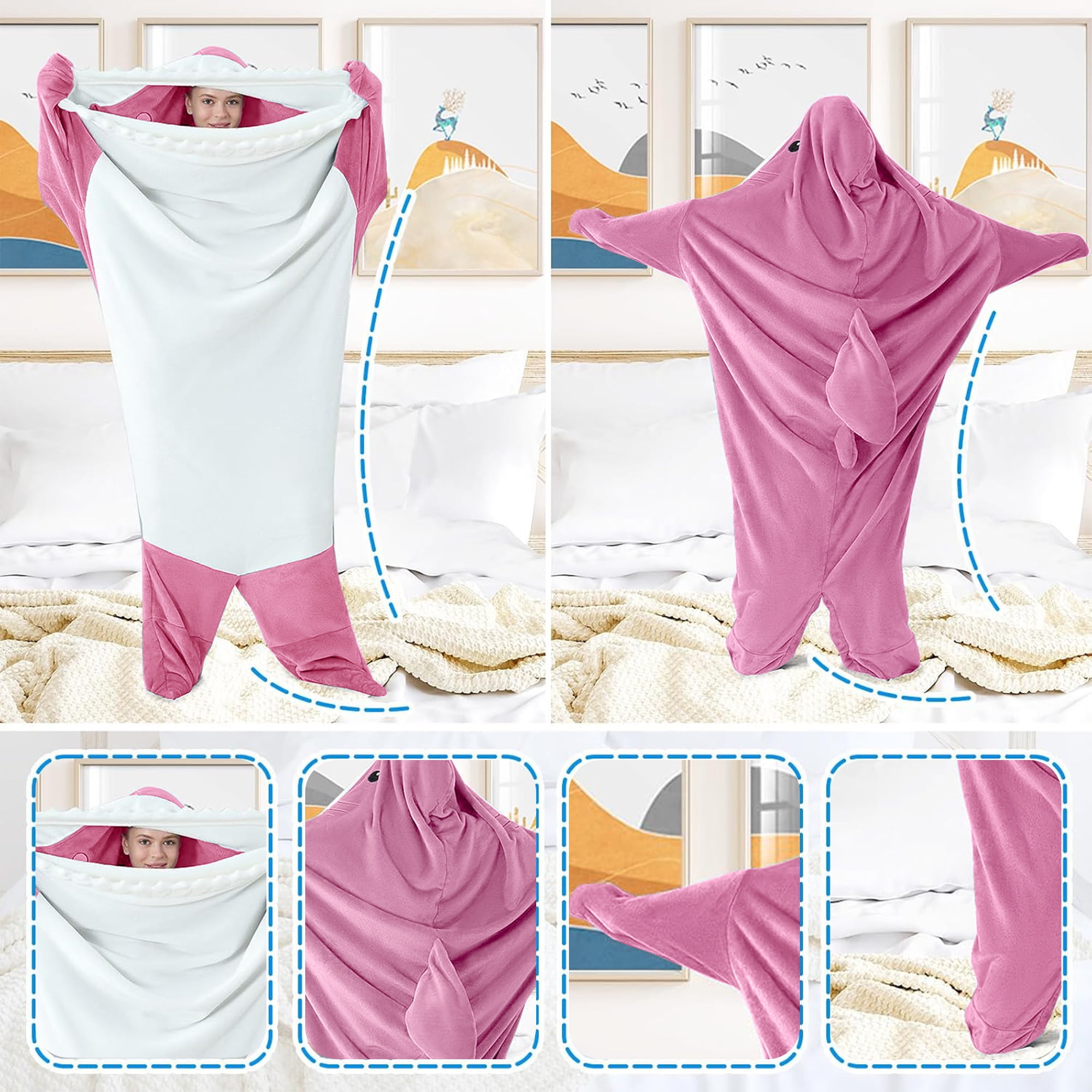 Shark Blanket Adult Boys Girls, Shark Onesie Hoodie Wearable hark Sleeping Bag, Soft Cozy Onesie Costume Gift
