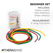 THERABAND Resistance Tubes, Beginner Set, Yellow, Red, and Green, 5 ft Latex Tubing, Home or Clinic Use, Cut-to-Fit, Color-Coded Resistance Bands for Upper & Lower Body Workouts