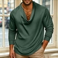 thumbnail image 2 of Zivyakyron Casual Mens Tops Cowl Neck Long Sleeve Satin Fall Loose Pullover Soft Going Out Shirt Solid Green XL, 2 of 6
