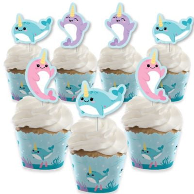 Narwhal Girl Cupcake Decoration Under The Sea Baby Shower Or Birthday Party Cupcake Wrappers And Treat Picks Kit Set Of 24 Walmart Com Walmart Com