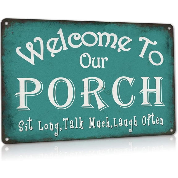 Welcome to Our Porch Sign Backyard Accessories Decor Outdoor, Vintage Metal Tin Signs Farmhouse Home Wall Decorations 8x12 Inches Retro Lightweight