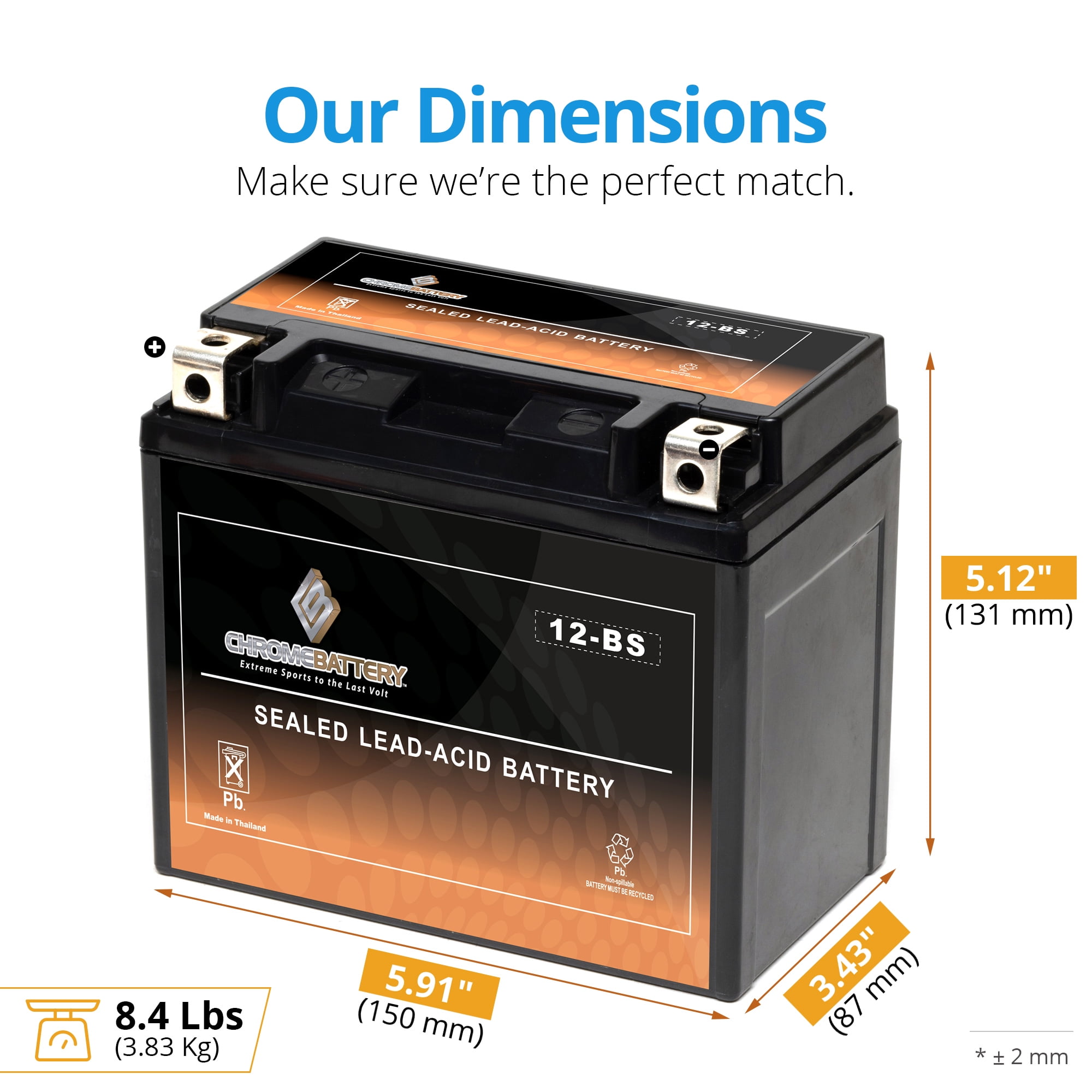 Chrome YTX12-BS AGM Motorcycle Battery, 12V High Performance Maintenance-Free Sealed Powersports Battery