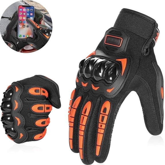 OFEFE Motorcycle Gloves Breathable, Touchscreen Motorbike Gloves Anti-Slip with Good Grip Hard Knuckles Protection for Men Women Motocross, BMX ATV MTB Cycling, Road Racing-Orange L