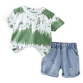 thumbnail image 2 of NAISIBABY Boy's Sets 2-Piece, Tie-Dye Graphic Short Sleeve T-Shirt and Denim Shorts Summer Fashion Outfits Clothes Green 3-4T, 2 of 7