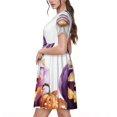 thumbnail image 2 of Rocae Halloween Gnome With Pumpkins for Dresses Summer Casual Ruffle Short Sleeve Cute Crew Neck Flowy Dress with Pockets, 2 of 6