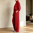thumbnail image 6 of vdgthytj Sweatsuits Women 2 Piece Outfit Long Sleeve Turtleneck Drop Shoulder Tops Drawstring Wide Leg Pants Fall Athleisure Sets(Small,Wine), 6 of 6