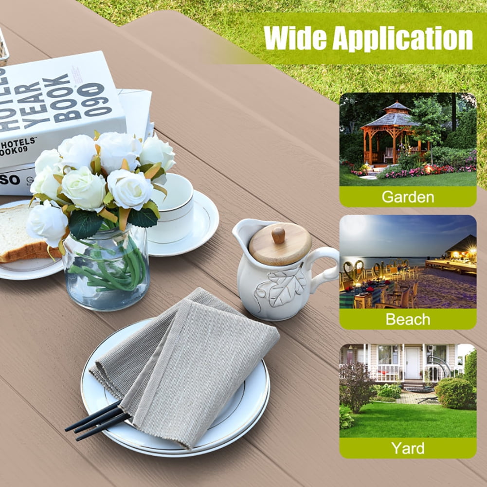 Aimee Lii HDPE Outdoor Picnic Table Bench Set with Metal Base, Outdoor Furniture Set, Coffee