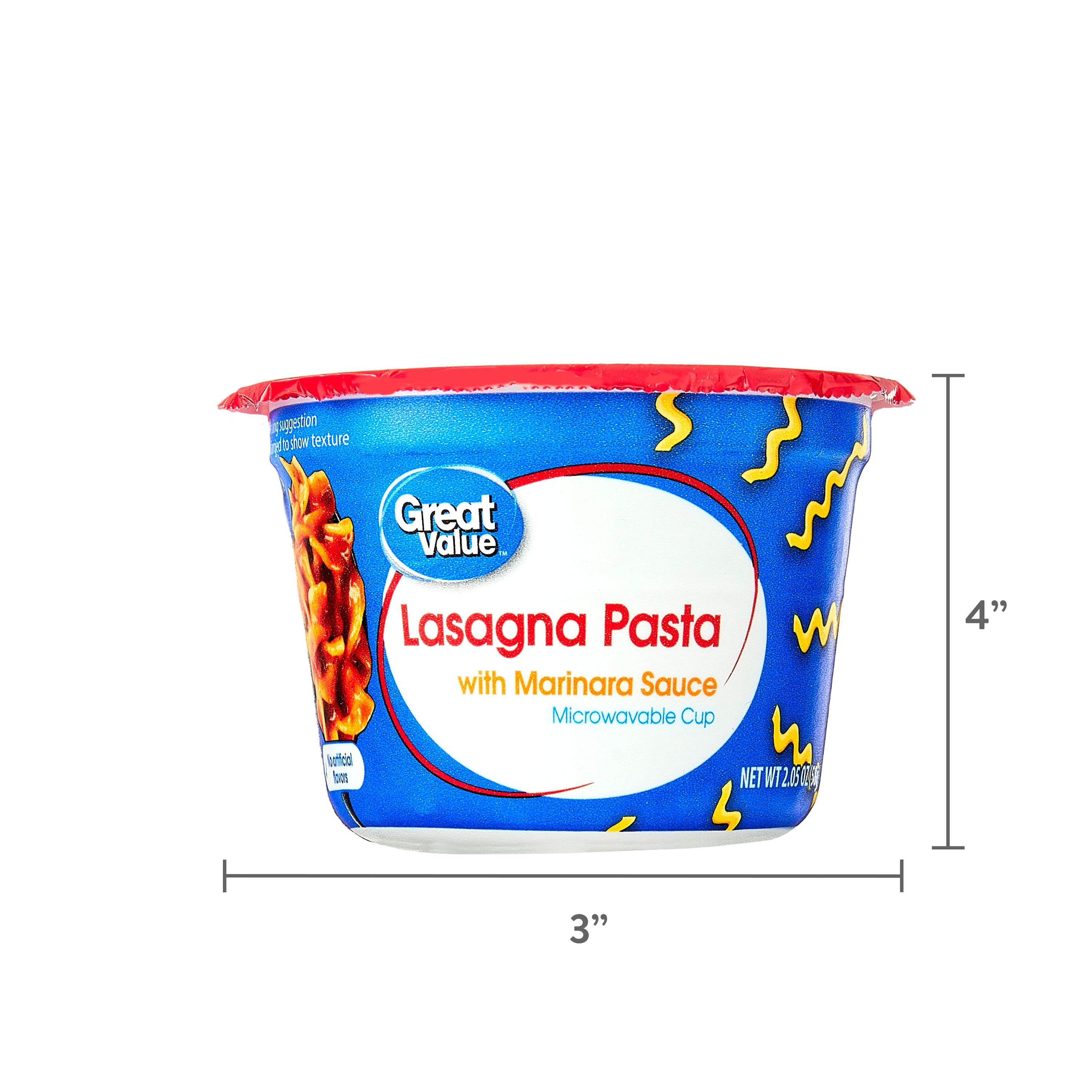 (12 pack) Great Value Microwavable Lasagna Pasta with Marinara Sauce, 2.05 oz Cup (Shelf Stable)