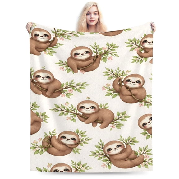 Cute Sloth Floral Blanket Spring Nature Decor Easter Gift Soft Cozy Fleece Blanket for Home Sofa Bed 50x40