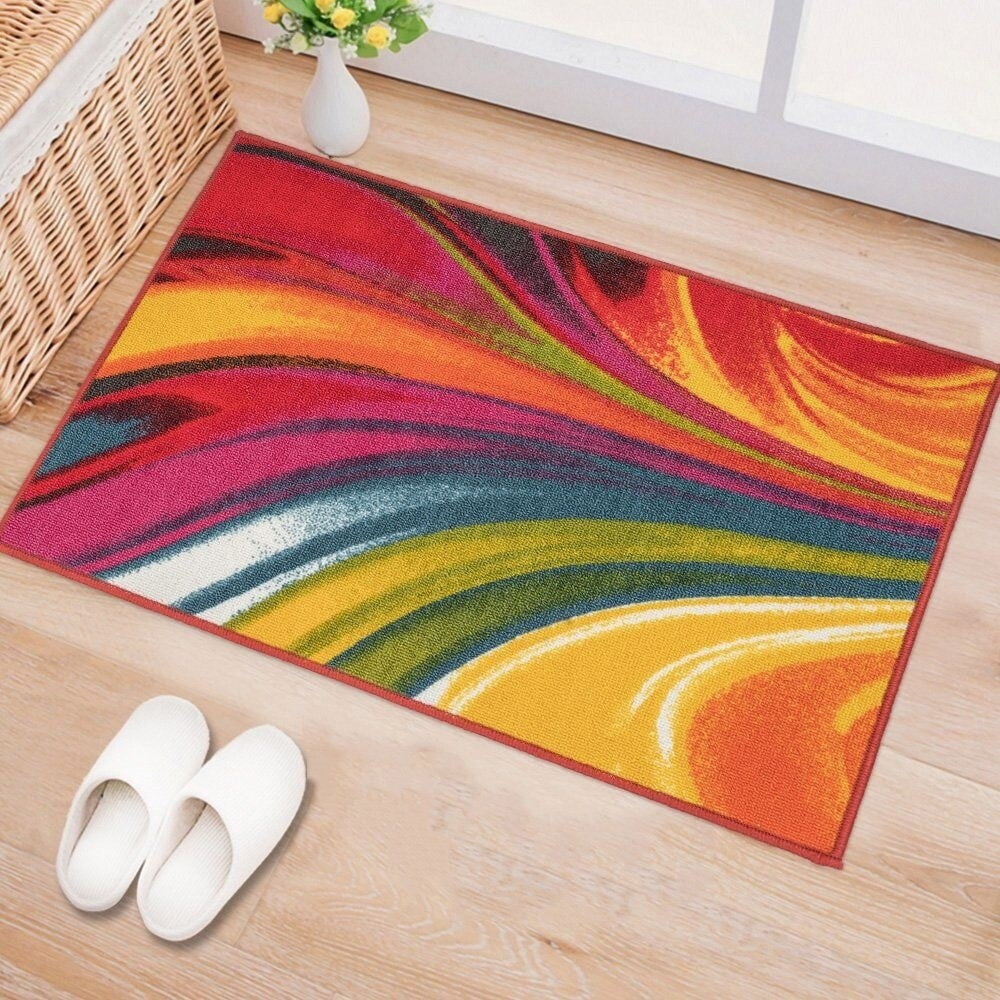 Modern Contemporary Waves NonSlip Rug or Runner Multi