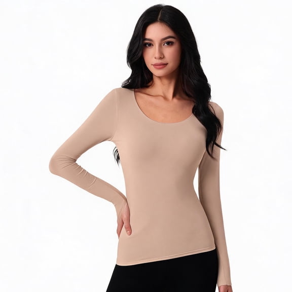 Mineart Soft Stretchy Base Layer Top Wide Neck Long Sleeve Warm Bottom Shirt Underwear for All Season Inner Wear
