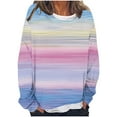 thumbnail image 1 of Staron T-Shirts à Manches Longues pour Femmes Rayés Colorés Mode d'Automne T-Shirts Hauts Col Rond Coupe Ample Hauts Chic Décontracté Basique Tunique de Printemps Hauts Blouse Cadeaux pour Amie pour Femmes, 1 of 5