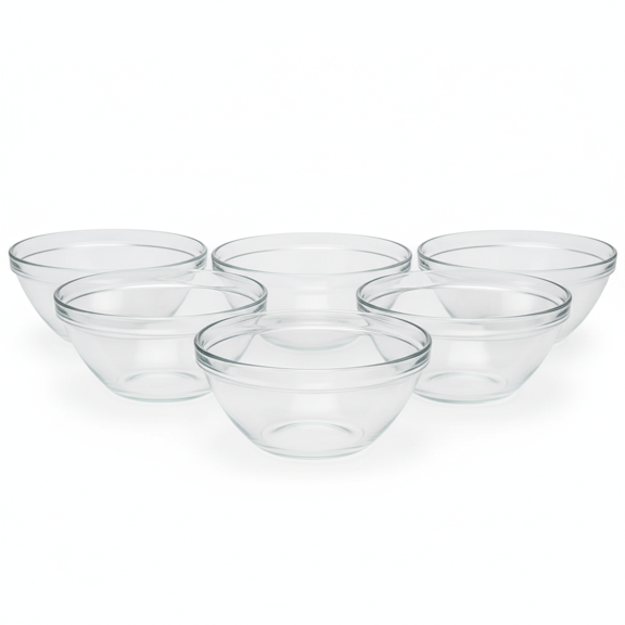 Juego de Ensaladeras Bormioli Rocco Colección Pompei, Set de Bowl 6 Piezas de Vidrio Transparente, 14 cm, Hecho en Italia