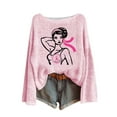 thumbnail image 2 of Ounisa Breast Cancer Crewneck Sweaters for Women Fall Vintage Knit Tops Hippie Cozy Oversized Pullover Pink Ribbon Sweatshirt Cancer Fight Awareness Shirt Casual Long Sleeve Tops, 2 of 4