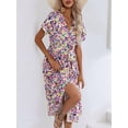 thumbnail image 4 of Jaimenalin Women'S Floral Long Dress Short Sleeve Wrap V Neck Ruffle Long Flowy Beach Dresses 109102 XL, 4 of 9