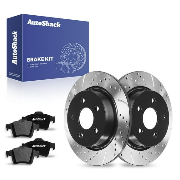 AutoShack 11.02" (279.8 mm) Rear Solid Drilled & Slotted Brake Rotors E-Coated   Ceramic Brake Pads | Replacement for 2013-2016 Ford Escape | 6-PC Brake Kit | ShadowGuard