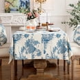 thumbnail image 5 of Designer Cyan Tablecloth for Rectangle Tables,Vintage Linen with Ancient Castle and Manor Pattern Tablecloths,Elegant Table Cover Cloth Decorative for Kitchen Dining Room,60"*120", 5 of 6