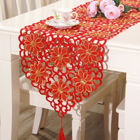 

SPRING PARK Embroidered Flowery Table Runner Embroidered Cutwork Floral Flower Dresser Scarf Table Topper for Home Kitchen Dining Tabletop Decoration Runner