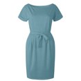 thumbnail image 3 of B91xZ Womens 2024 Robes Décontractée Manches Courtes V Cou Robe de Tunique Fluide, Bleu Ciel M, 3 of 4