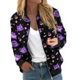 thumbnail image 1 of Chaqueta bomber con estampado de dibujos animados para mujer, ligera, con cremallera, informal, abrigo de moda, 1 of 5
