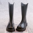 thumbnail image 4 of XIMIN Kid's Girls PU Leather Zipper Lug Sole Solid Color Boot Mid Calf Combat Knee High Riding Shoes Fall Winter Solid Color Cozy Boots, 4 of 4