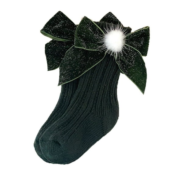 EnJoCho Clearance Children Cute Xmas Socks Toddler Baby Girls Cute Christmas Cartoon Glittering Bow Knitting Wool Socks Princess Winter Warm Dress Socks Green