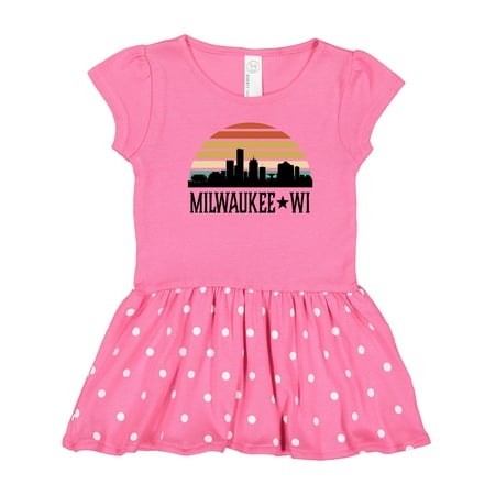 

Inktastic Milwaukee Wisconsin Skyline Retro Sunset Gift Toddler Girl Dress