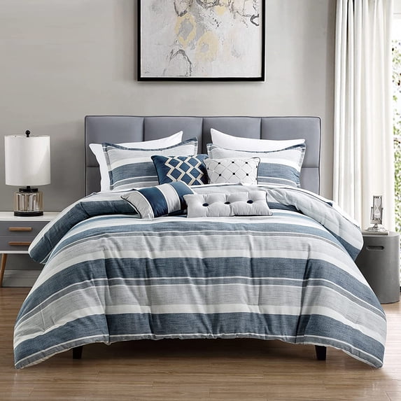 Chezmoi Collection Cabana 7-Piece Yarn-Dyed Striped Jacquard Comforter Set