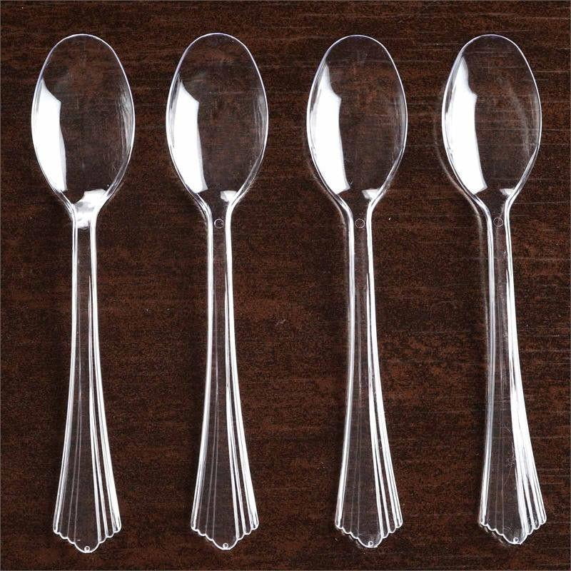 BalsaCircle Clear 25 Pieces 7' Disposable Plastic Spoons Disposable Party Tableware