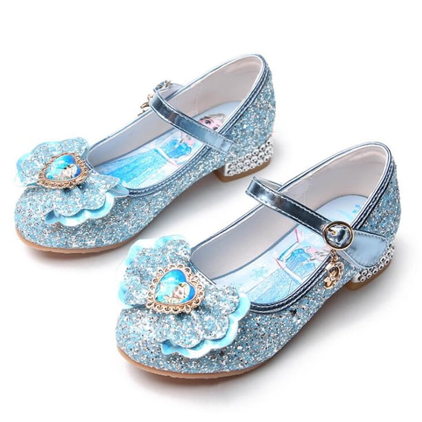 Zapatos de cuero para niños de Disney, zapatos de vestir de boda para niñas, zapatos de baile con lazo de princesa Frozen Elsa para niñas, zapatos informales, Sandals32-Insole 20CM Gao Jinjia LED