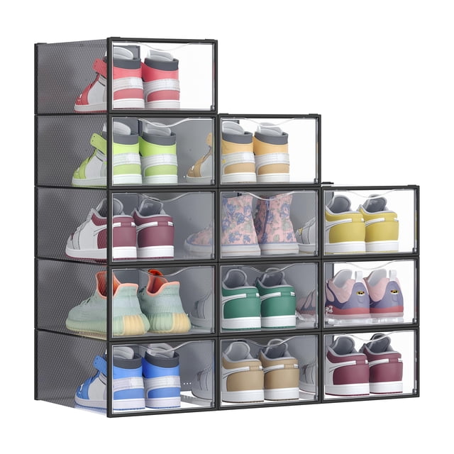 Cajas para zapatos SONGMICS, apilables, 12 unidades, transparentes, ULSP312B01