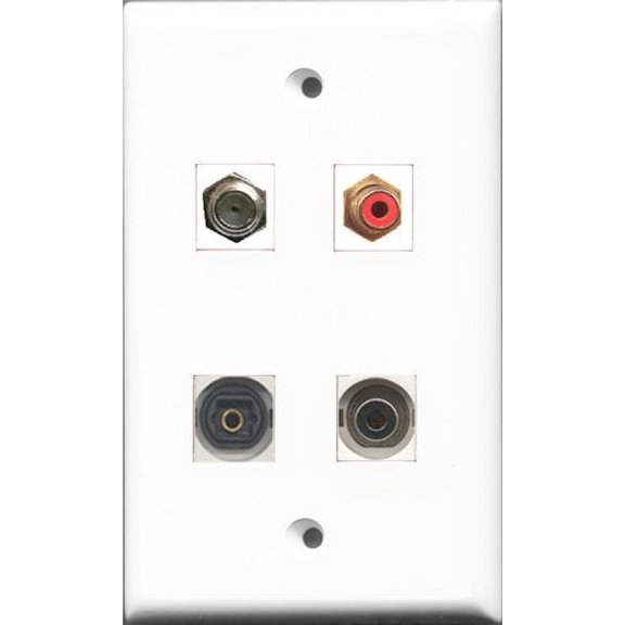 RiteAV 1 Port RCA Red and 1 Port Coax Cable TV- F-Type and 1 Port Toslink and 1 Port 3.5mm Wall Plate