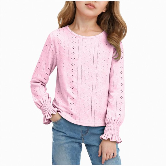 KPOPLK Fall Boys Pullover Sweatshirt Long Sleeve Kids Girl Crewneck Active Tshirts for 1-14 Years Pink,Size 14-16 Years