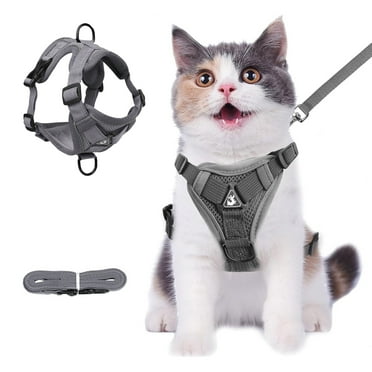 Behome Cat Harness and Leash Set for Walking, Escape Proof Soft Adjustable Vest Harnesses with Reflective Strips for Cat and Puppy, Gray, M