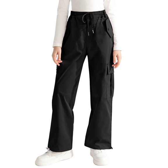 Gyratedream Kids Girls Baggy Cargo Pants Elastic Waist Drawstring Loose Fitting Work Pants Casual Joggers Pants with Pockets 7-14 Years