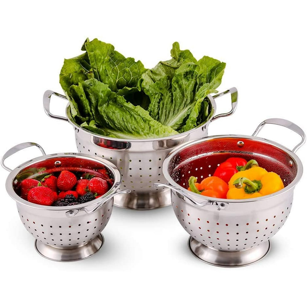 Ovente Stainless Steel Deep Colander 3 Piece Kitchen Strainer Set
