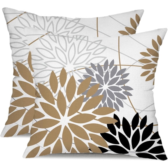 Brown and Black Floral Pillow Covers 18x18 Set of 2 Outdoor Waterproof Decorative Throw Pillows Summer Pillow Covers Polyester Cushion Case Decor for Couch Patio Funiture Garden Porch 01Y18