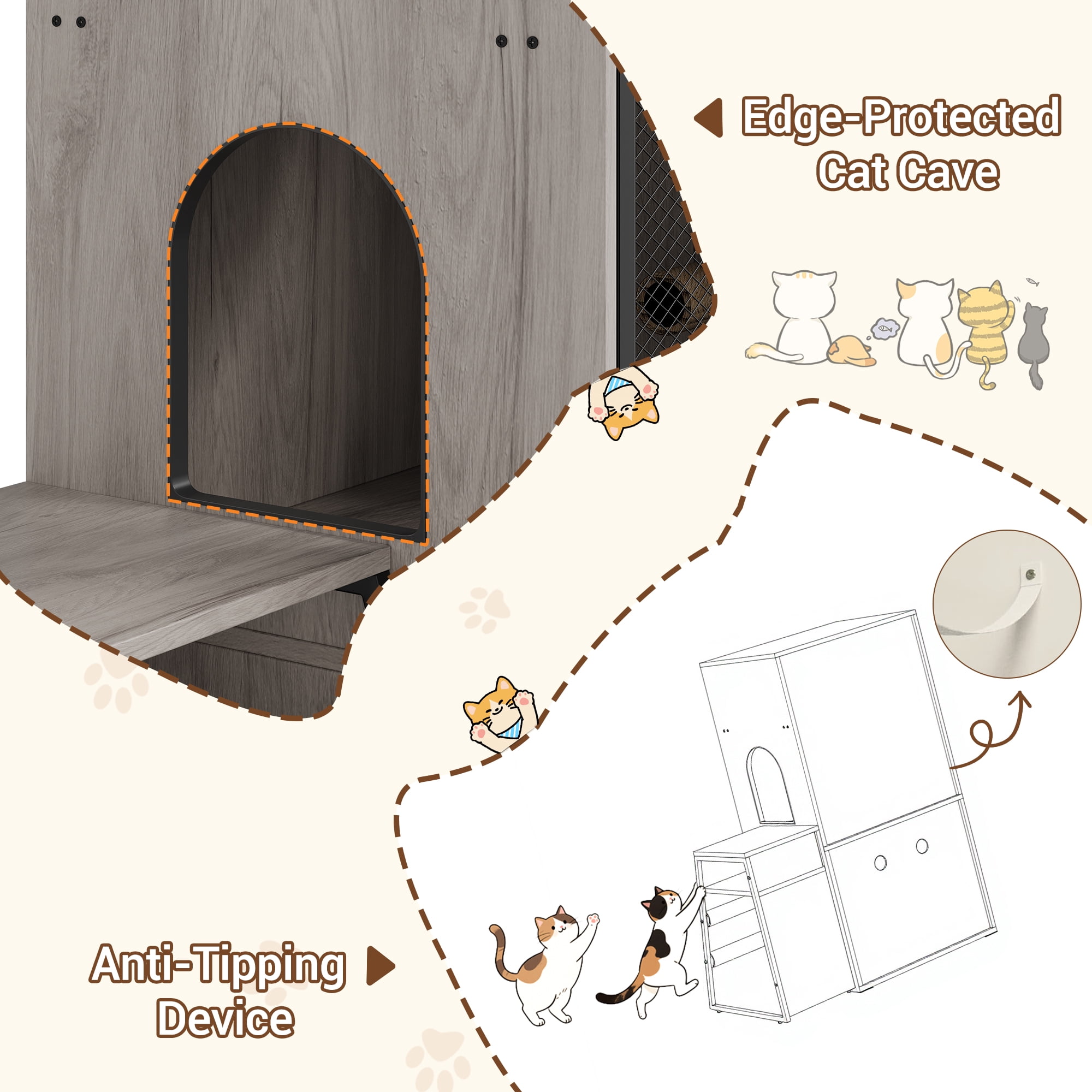Cat Litter Box Enclosure Furniture,Hidden Litter Box Furniture with Shelf&Ladder,Double Litter Box Cabinet for Large Cats,Easy to Clean