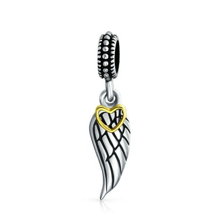 Found Metal Charms Wings - Heart Dangle Guardian Angel Wing Feather Charm Bead For Women For Teen 925 Sterling Silver Fits European Bracelet