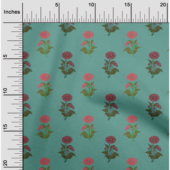 oneOone Cotton Poplin Dusty Teal Green Fabric Floral Block Sewing Fabric By The Yard Printed Diy Clothing Sewing Supplies 42 Inch Wide