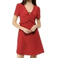 thumbnail image 3 of INSPIRE CHIC Women's Tie V Neck Short Sleeve Ruffle Floral a-Line Dress XS Red, 3 of 8