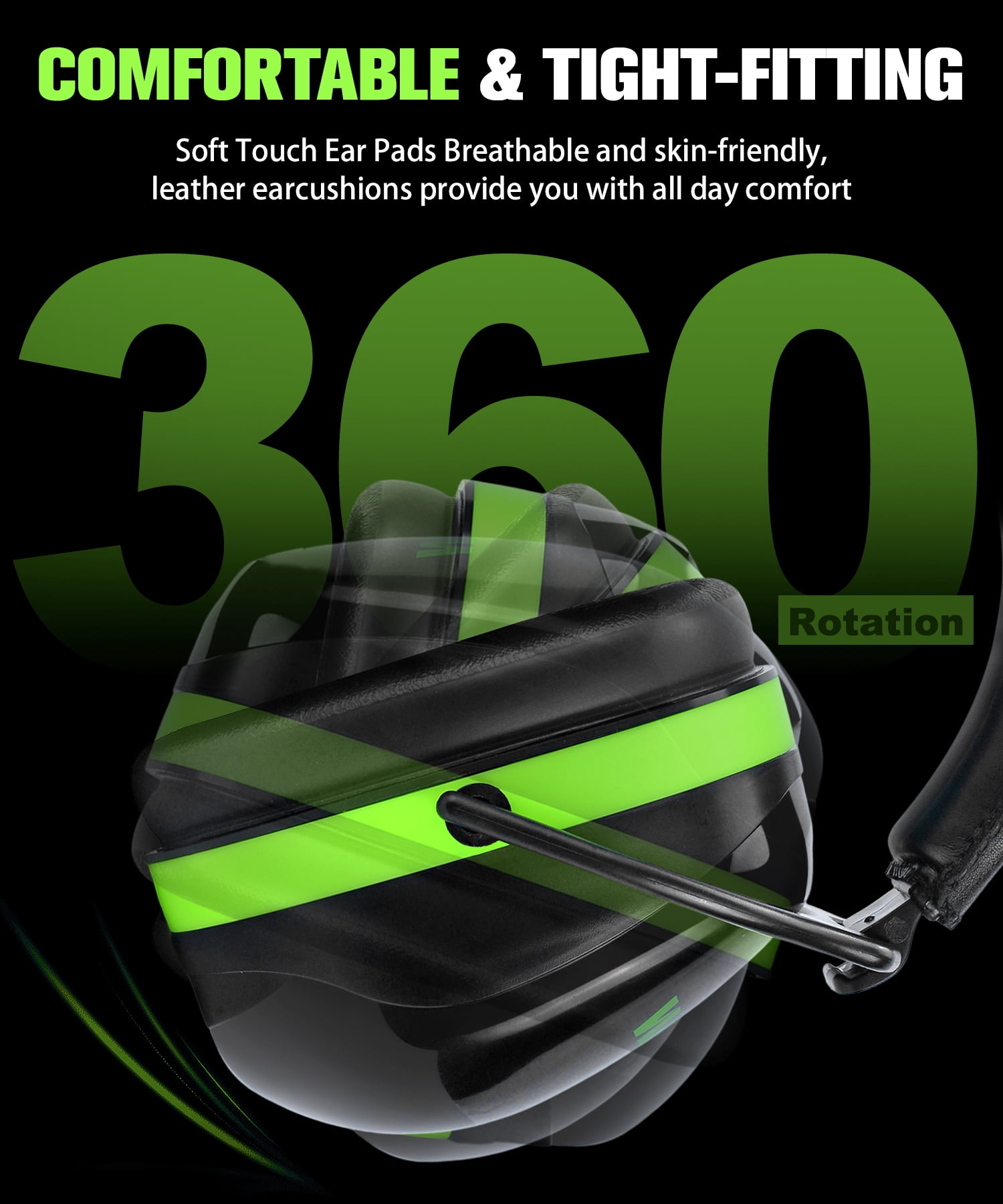 ZOHAN 012 Noise Cancelling Headphones for Adults,34dB SNR Noise Reduction Ear Muffs,Autism Sensory Ear Protection Earmuffs for Construction,Lawn Mowing,Shooting,Jam -Green