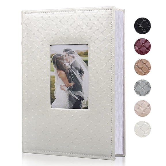 RECUTMS Small Photo Album 4x6 Paper Core Insert Inside Page Picture Album PU Leather Cover 300 Photo Sleeves Boy Girl Family Photo Book Memo Slot Wedding Albums (White)