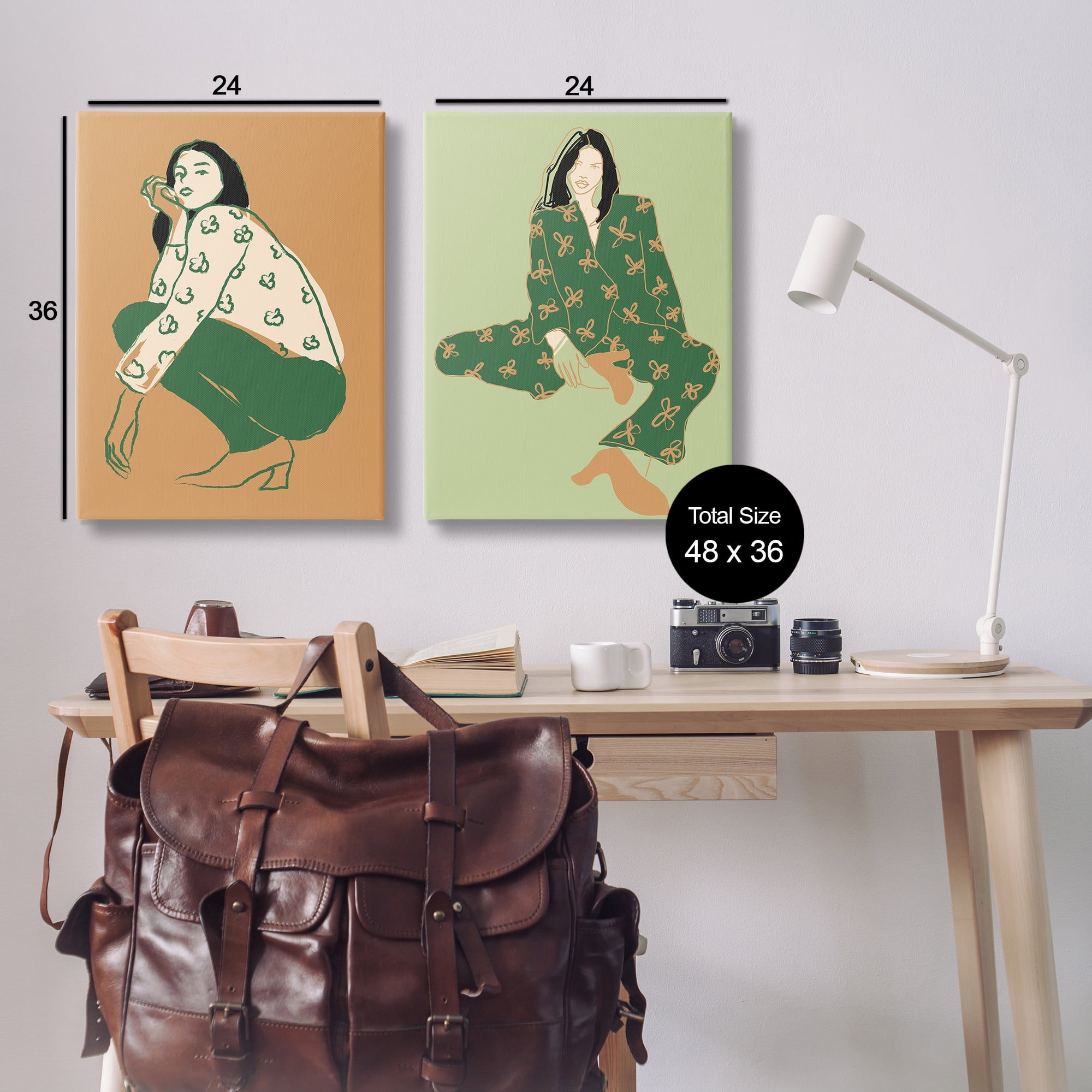 Stupell Industries Woman Stooping Sitting Pose People Painting Wrapped Canvas Art Print Wall Art, 24 x 36, Set of 2