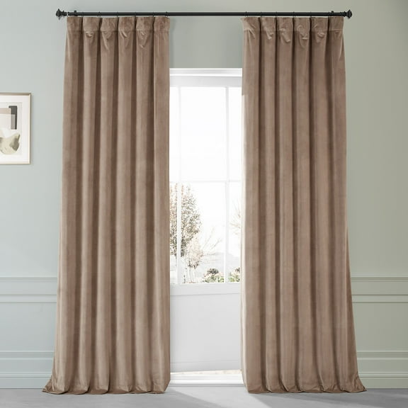 HPD Half Price Drapes Signature Pashmina Taupe Plush Velvet Hotel Blackout Curtains(1 Panel),50W X 108L