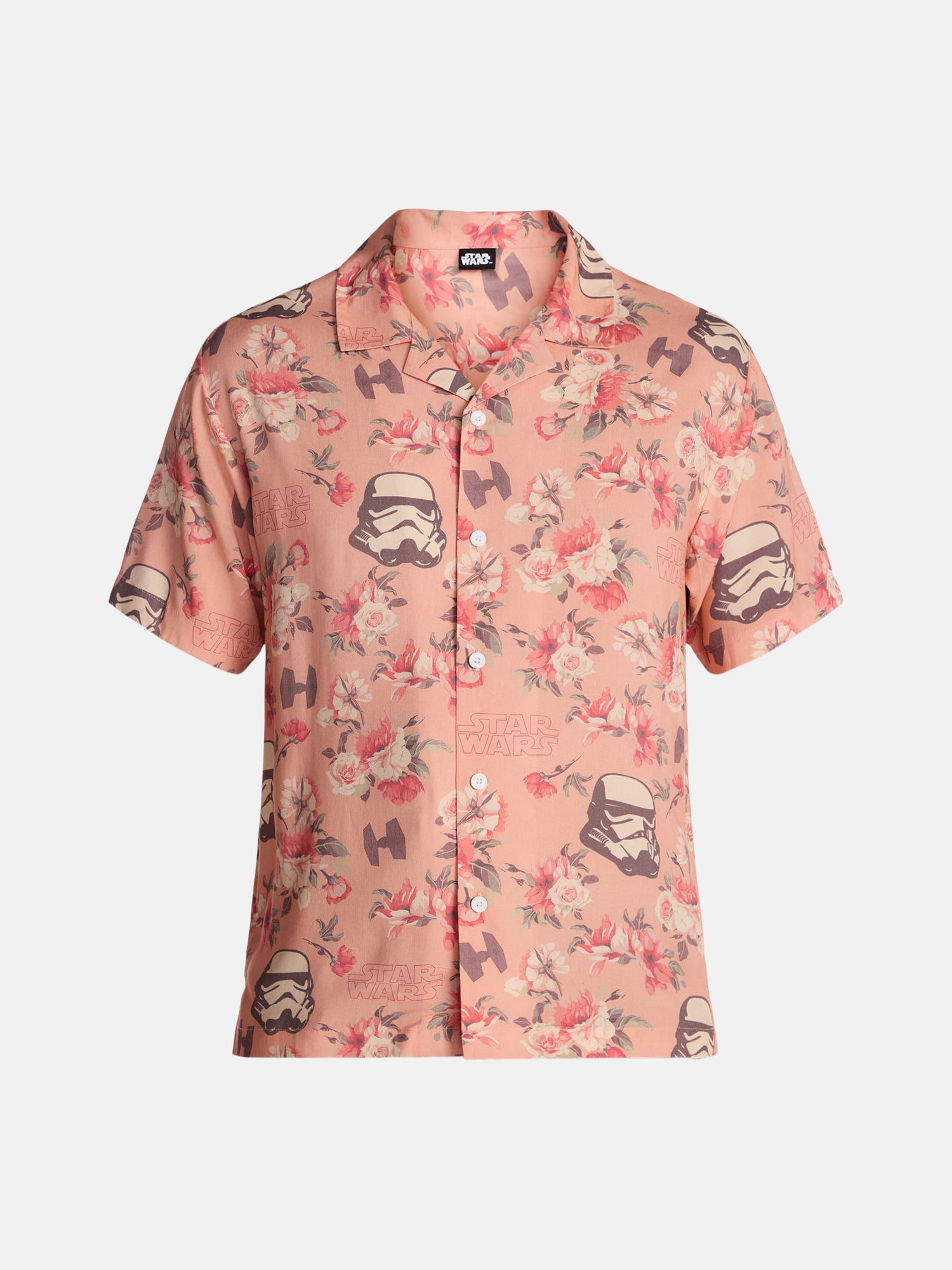 Star Wars Men's and Big Men's Space Floral Graphic Button Up Shirt with Short Sleeves, Sizes S-4XL