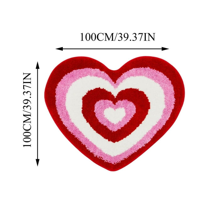 Valentine's Heart-Shaped Bathroom Floor Mat - Non-Slip Absorbent Entrance Rug, Red Love Theme Decor for Home, Kitchen, Doorway