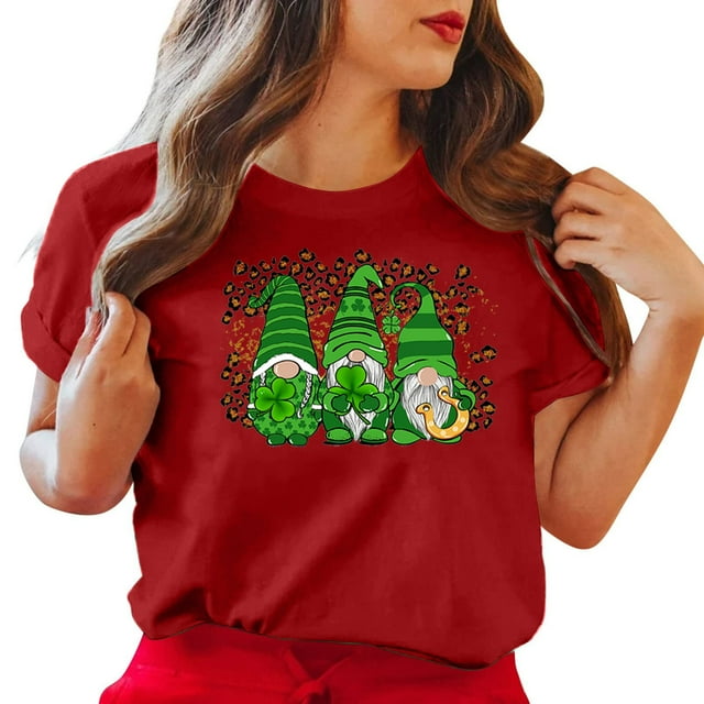 LSLJS Col Rond Imprimé Trèfle de Saint Patrick Manches Courtes Décontracté Ample Manches Courtes Col Rond Haut/chemise, Cadeaux pour Femmes
