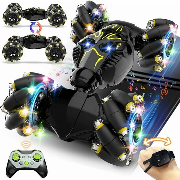 Spider Gesture Sensing RC Stunt Car – 8WD Remote Control Car with Lights, Spray, Music, 360° Drifting – Black