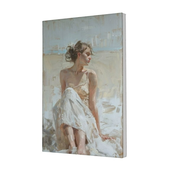 12x18 inch Bathroom Decor Oil Painting Canvas Elegant Women On The Beach,Home Room Decor Bathroom Accessory,Charm Women On The Beach,Bathroom,Study,Woman Cave,Bedroom Wall Decor Art Paintings